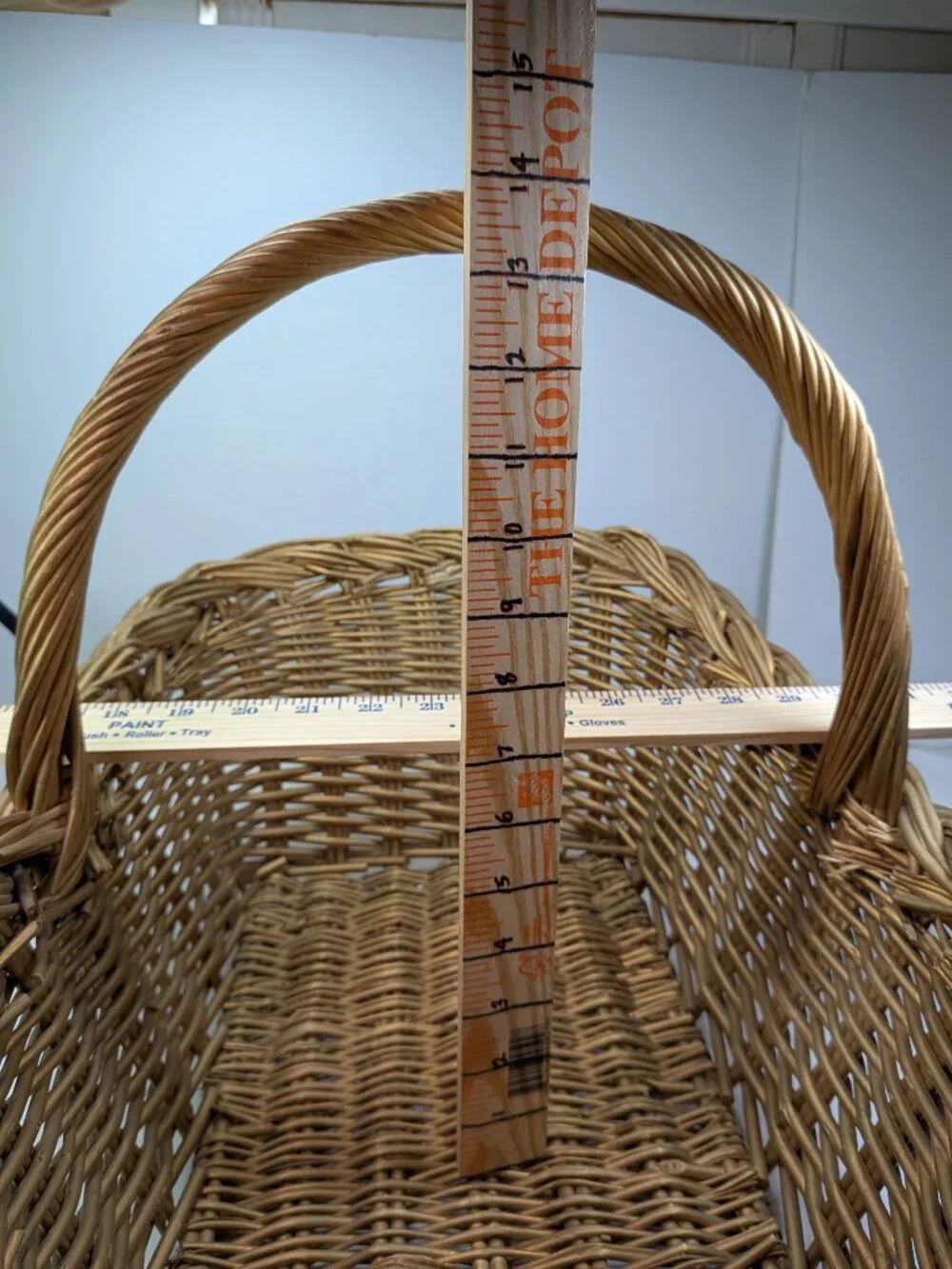 Vintage Extra Large Woven Wicker Basket Handle Scoop Gathering Trug Gold Brown